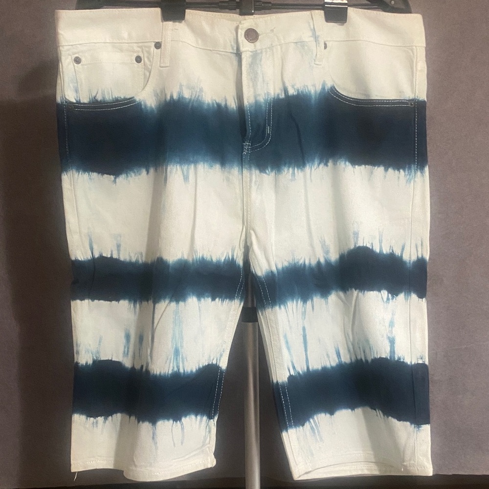Blue and White Tie-Dye Jean Shorts